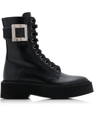 Roger Vivier Viv Rangers Buckle-embellished Lace-up Leather Boots - Black