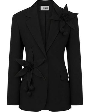 Monse Lemon Flower Stretch-Wool Suit Jacket - Black