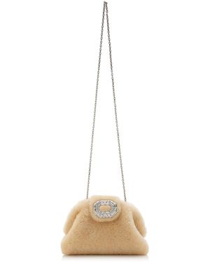 AMINA MUADDI Camelia Shearling Clutch - Natural