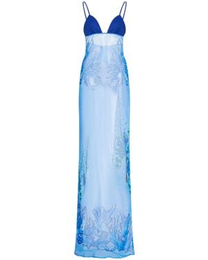 House of Aama Exclusive Printed Chiffon Maxi Dress - Blue
