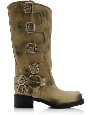 Miu Miu Buckled Leather Boots - Green