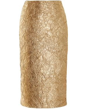 Brandon Maxwell The Gail Crinkled Leather Midi Pencil Skirt - Natural