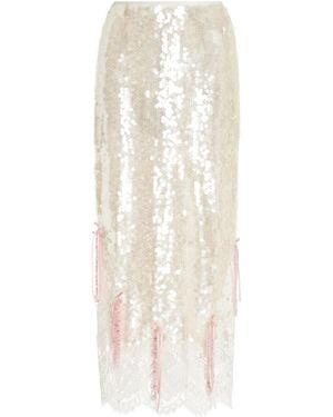 Wiederhoeft Exclusive Lace-Trimmed Sequined Midi Skirt - White