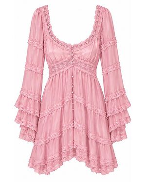 LoveShackFancy Azeline Haute Habotai Lace Mini Dress - Pink