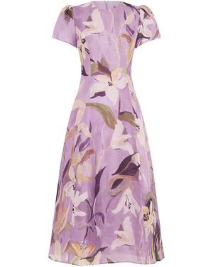 LEO LIN Marguerite Linen-Silk Midi Dress - Purple