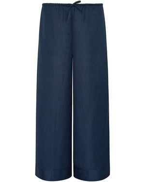 Onia Air Linen Wide Leg Drawstring Trousers - Blue