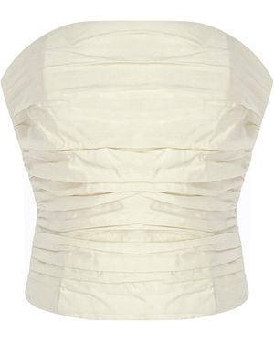The New Arrivals Ilkyaz Ozel Lina Ruched Silk-Taffeta Top - White