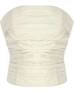 The New Arrivals Ilkyaz Ozel Lina Ruched Silk-Taffeta Top - White