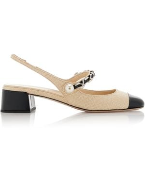 Miu Miu 35Mm Pearl-Embellished Raffia Court Shoes - Natural