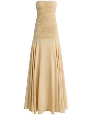 Silvia Tcherassi Norma Ruched Silk-Blend Maxi Dress - Natural