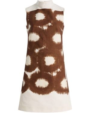 Prada Printed Cotton-Canvas Mini Dress - Brown