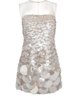 Naeem Khan Pailette Sequin Illusion Dress - White