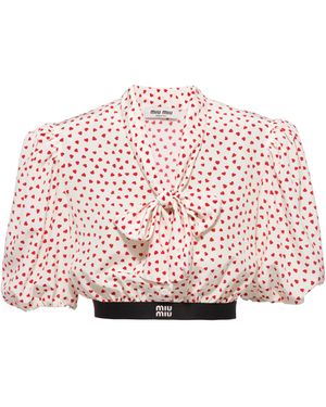 Miu Miu Crepe De Chine Cuori Cropped Top - Pink