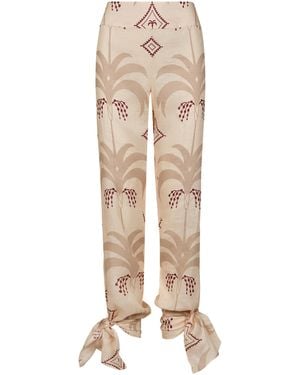Johanna Ortiz Femininity Dramatic Printed Linen Trousers - Natural