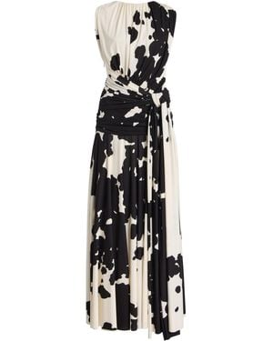 Brandon Maxwell The Isadora Knot-Detailed Printed Maxi Dress - White