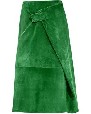 Bottega Veneta Wrapped Suede Midi Skirt - Green