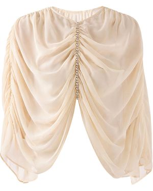 The New Arrivals Ilkyaz Ozel Nour Crystal Chiffon Cape Top - Natural