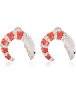 Yvonne Léon 9K Diamond And Coral Earrings - Red