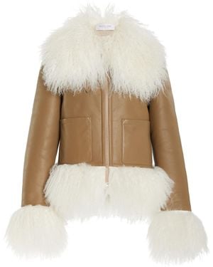 Michael Kors Shearling-trimmed Leather Moto Jacket - Natural