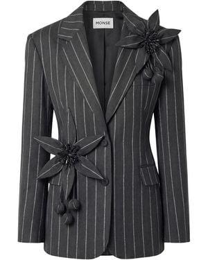 Monse Lemon Flower Stretch-Wool Suit Jacket - Black