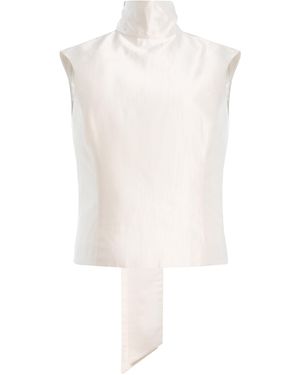 Atelier Prabal Gurung Shantung Back Bow Neck Tie Top - White