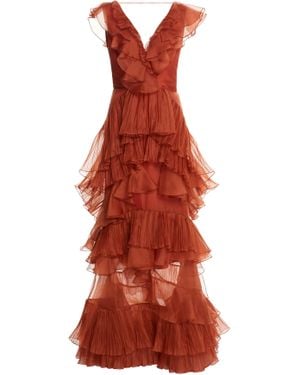 Johanna Ortiz Melancholy Dance Ruffled Silk Organza Gown - Orange