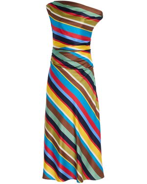 STAUD Phare Off-The-Shoulder Striped Silk Maxi Dress - Blue