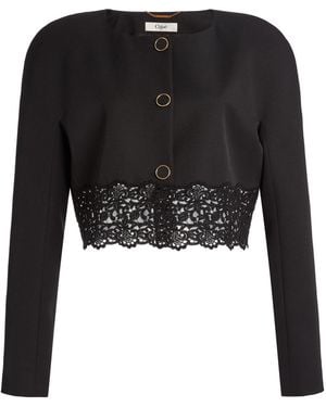 Chloé Lace-Trimmed Wool Grain Du Poudre Jacket - Black