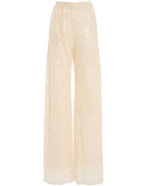 Oscar de la Renta Sequined Wool-Cashmere Wide-Leg Trousers - White