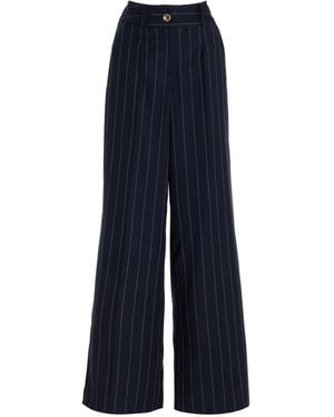 Sergio Hudson Pinstriped Wool Wide-Leg Trousers - Blue