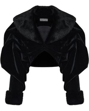 Rasario Cropped Velvet & Faux Fur Coat - Black