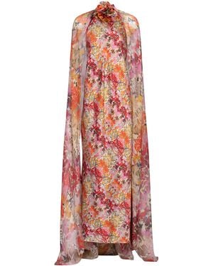 Silvia Tcherassi Sabina Cape-detailed Silk-blend Gown - Red