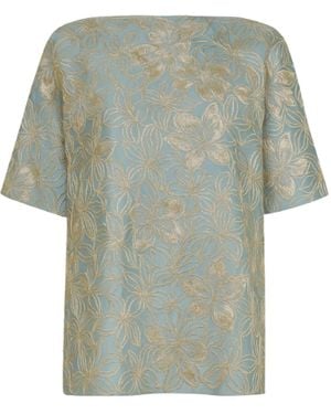 ‎Dima Ayad Metallic Floral-Print Top - Green