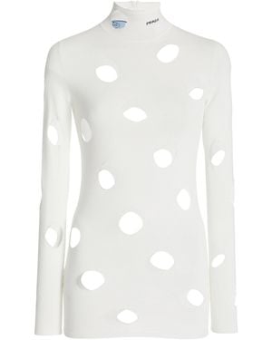 Prada Distressed Jersey Turtleneck Top - White
