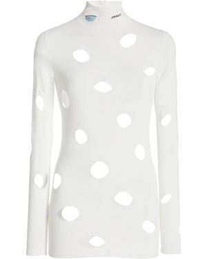 Prada Distressed Jersey Turtleneck Top - White