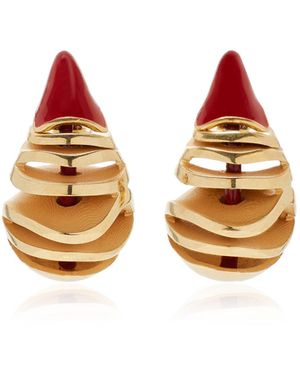Bottega Veneta Enamelled 18k Gold-pleated Sterling Silver Earrings - Orange