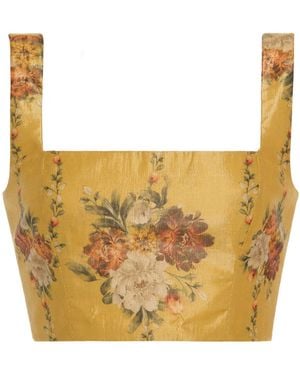 Agua Bendita Amanda Floral Taffeta Cropped Top - Yellow