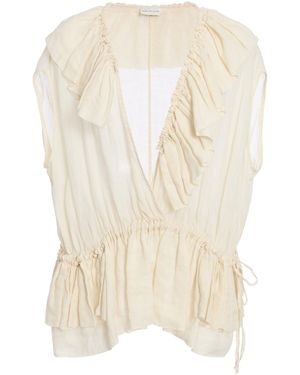 Dries Van Noten Cally Bis Ruffled Mousseline-Ramie Top - Natural