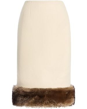 LAQUAN SMITH Shearling-Trimmed Wool Midi Pencil Skirt - Natural