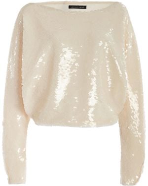 SEV Draped Off-The-Shoulder Sequined Top - Natural