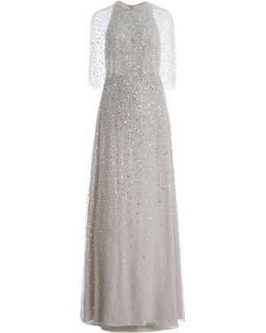 Monique Lhuillier Halter Maxi Dress With Integral Outerwear - Grey