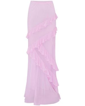LoveShackFancy Mitnessa Ruffled Rayon Maxi Skirt - Pink