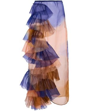 Ulla Johnson Yelena Printed Silk-Organza Midi Skirt - Blue