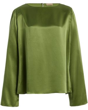 Comme Si Bell Sleeve Silk Top - Green