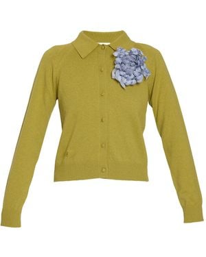 Erdem Embellished Cotton Wool Cardigan - Green