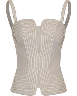 ANDRES OTALORA Encontre Embroidered Linen Top - Grey