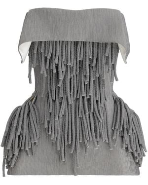 Maticevski Utility Fringed Crinkled Crepe Strapless Peplum Top - Grey