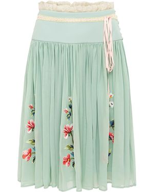 LEO LIN Nellie Embroidered Chiffon Midi Skirt - Green