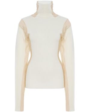 DIOTIMA Crochet-Detailed Wool-Blend Turtleneck Top - White
