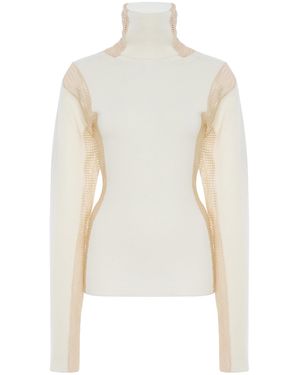 DIOTIMA Crochet-Detailed Wool-Blend Turtleneck Top - White
